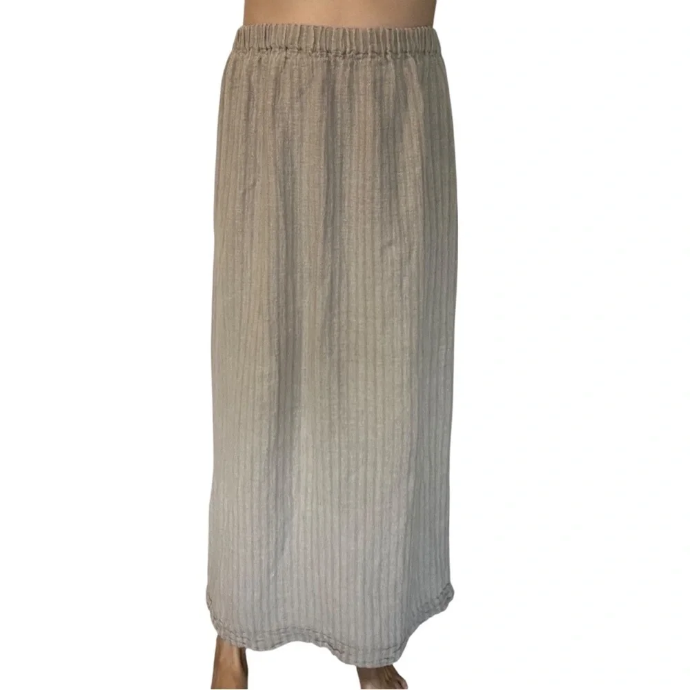 Flax Skirt Maxi Minimalist Tan Linen Casual Lagenlook Fairy Boho Size Large
